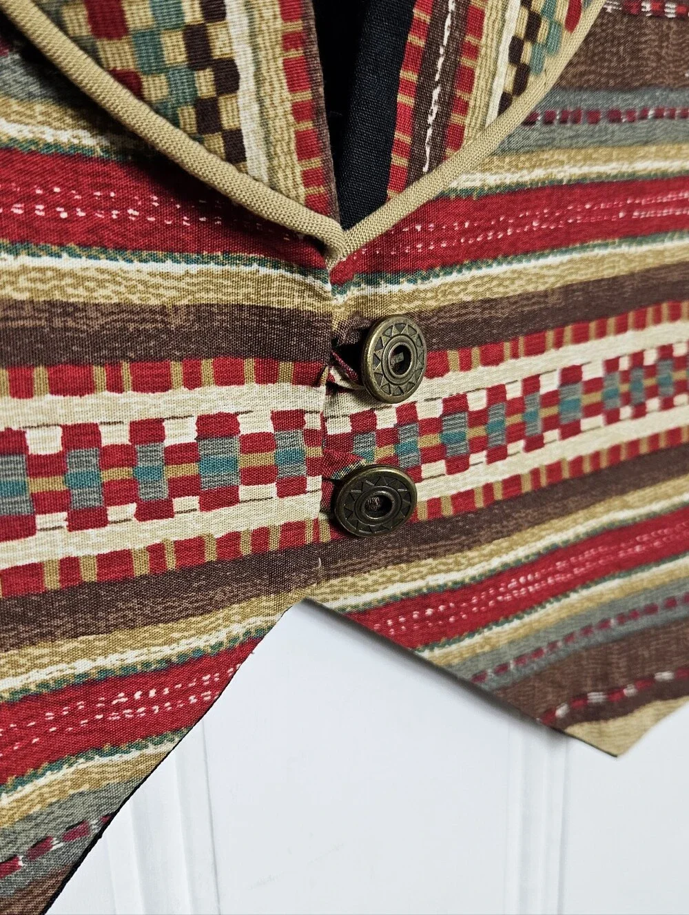 Vintage Sharon Young Vest M Southwestern Tapestry Metallic Western Boho Black US